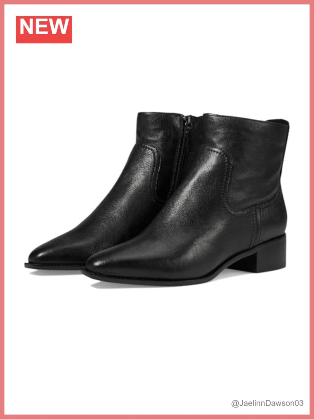 Genuine Leather Ankle Bootie Snip Toe with Inside Zipper Low Heel